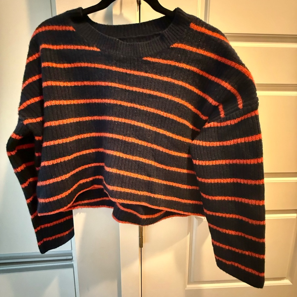 A.L.C. Sz Small Striped Navy and Orange Wool Cropped Sweater